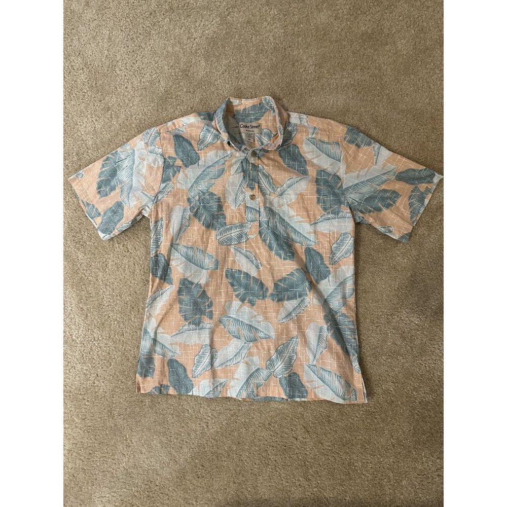 Cooke Street Pullover Hawaiian Shirt Mens Palm Leaves Pink Flowers Size M